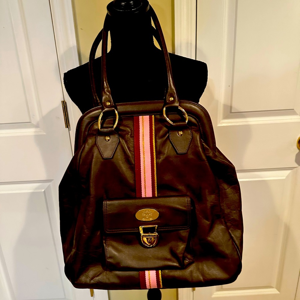 CHRISTINE PRICE vintage brown leather with strips of pink see pics/ shoulder bag